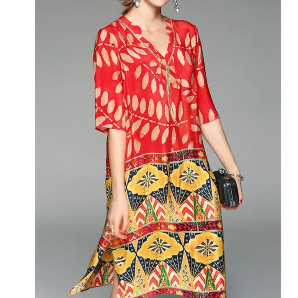 Stylewe Daytime Half Sleeve Slit Boho Midi Dress